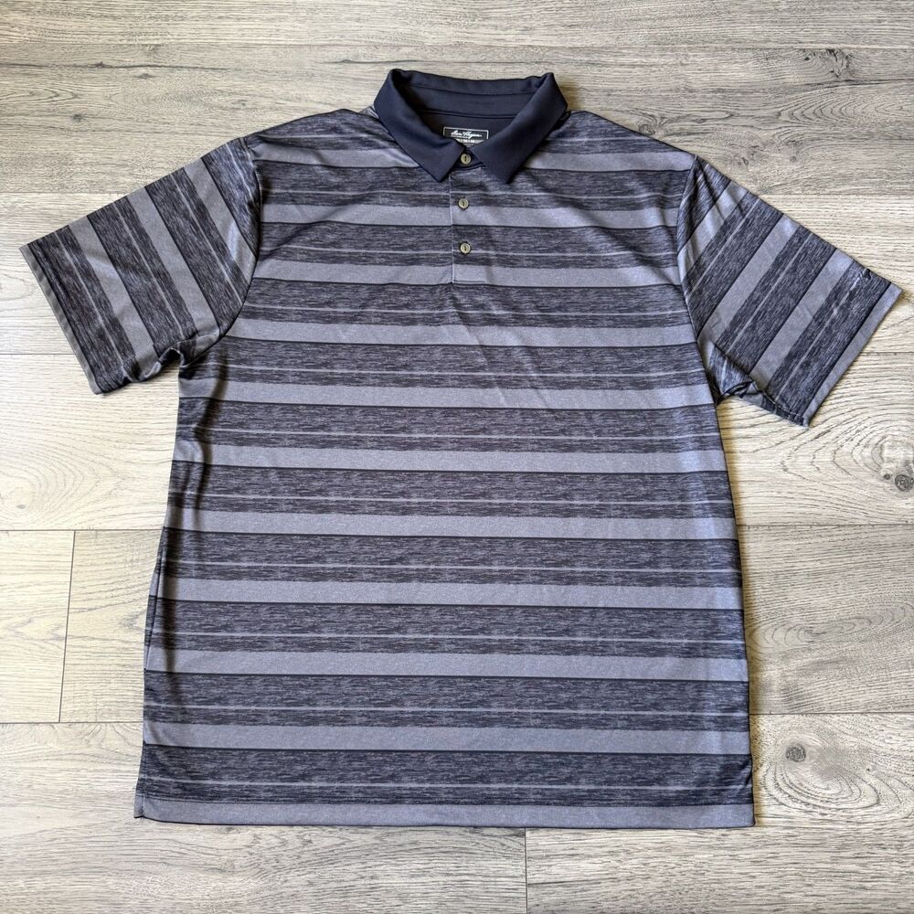 Ben Hogan Performance Men's XL Polo Shirt Gray Striped Short Sleeve Golf Size XL